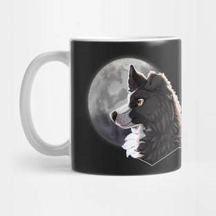 Black Border Collie with Night Sky Full Moon Mug